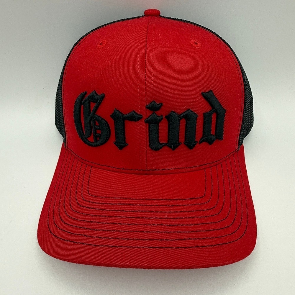 Grind Richardson Red Black Trucker Hat Cap Embroidered Snapback